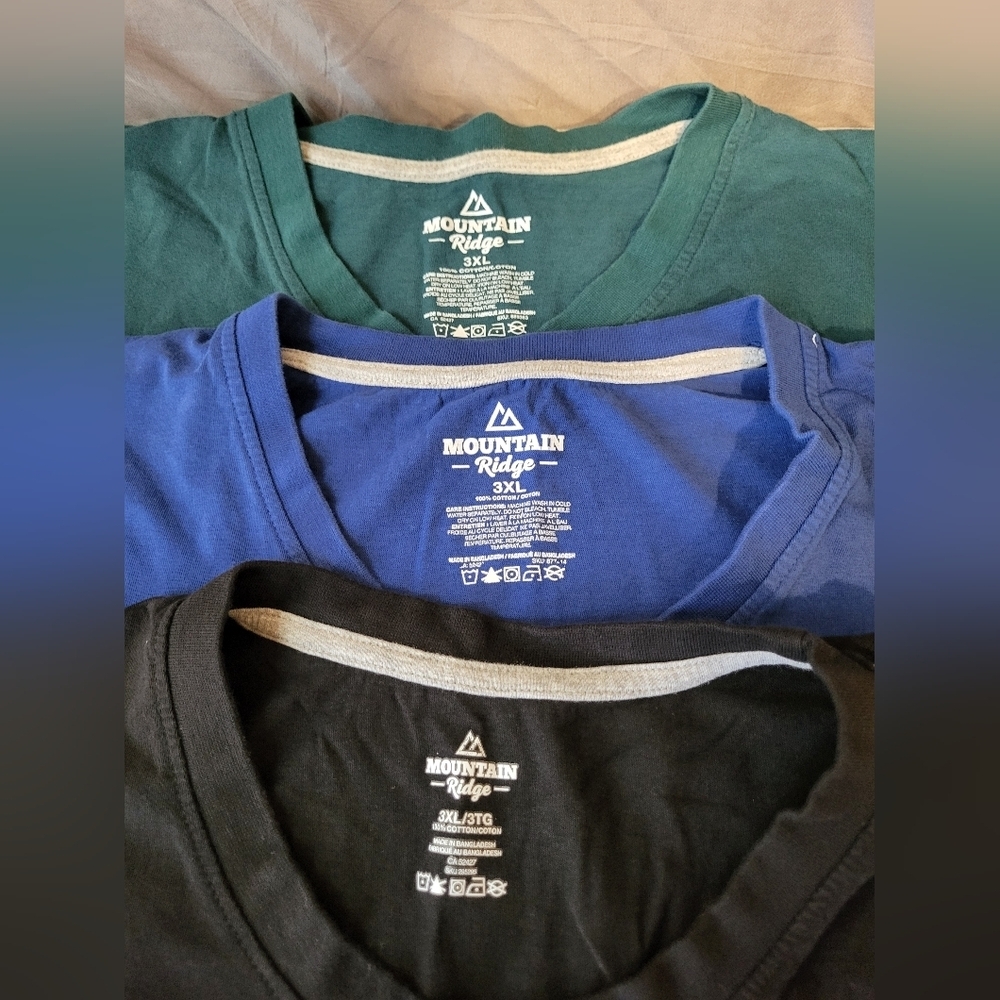 Set Of 3,  Mountain Ridge V-Neck Men's Tee Black/Blue/Green, Size 3XL